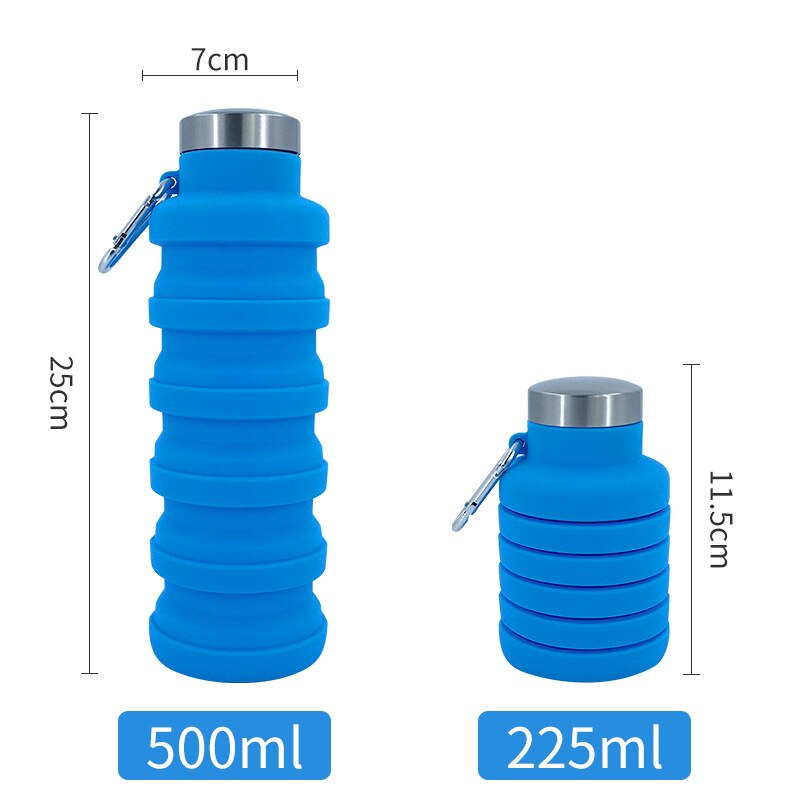 Siliconen Opvouwbare Water Fles Voor Travel Gym Camping Wandelen Draagbare Lekvrije Sport Water Fles Met Karabijnhaak