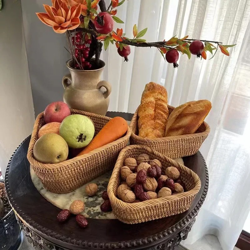 handgeweven opbergmand Rotan opbergvak Rieten mandBread Fruit Ontbijt Thee Picknickmand Keuken Opbergmand