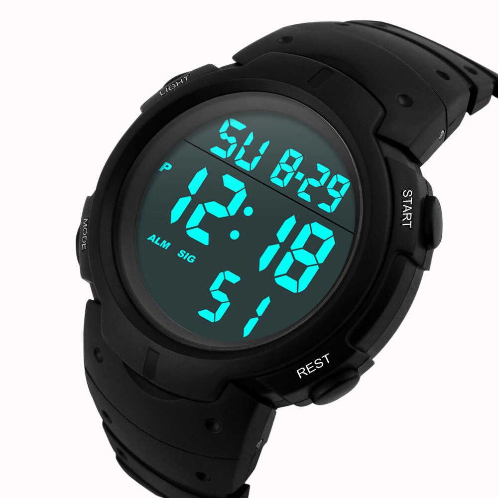 Uhren Herren Wasserdicht männer Junge Lcd Digital Stoppuhr Datum Gummi Sport Armbanduhr Wasserdichte Uhr Einfache