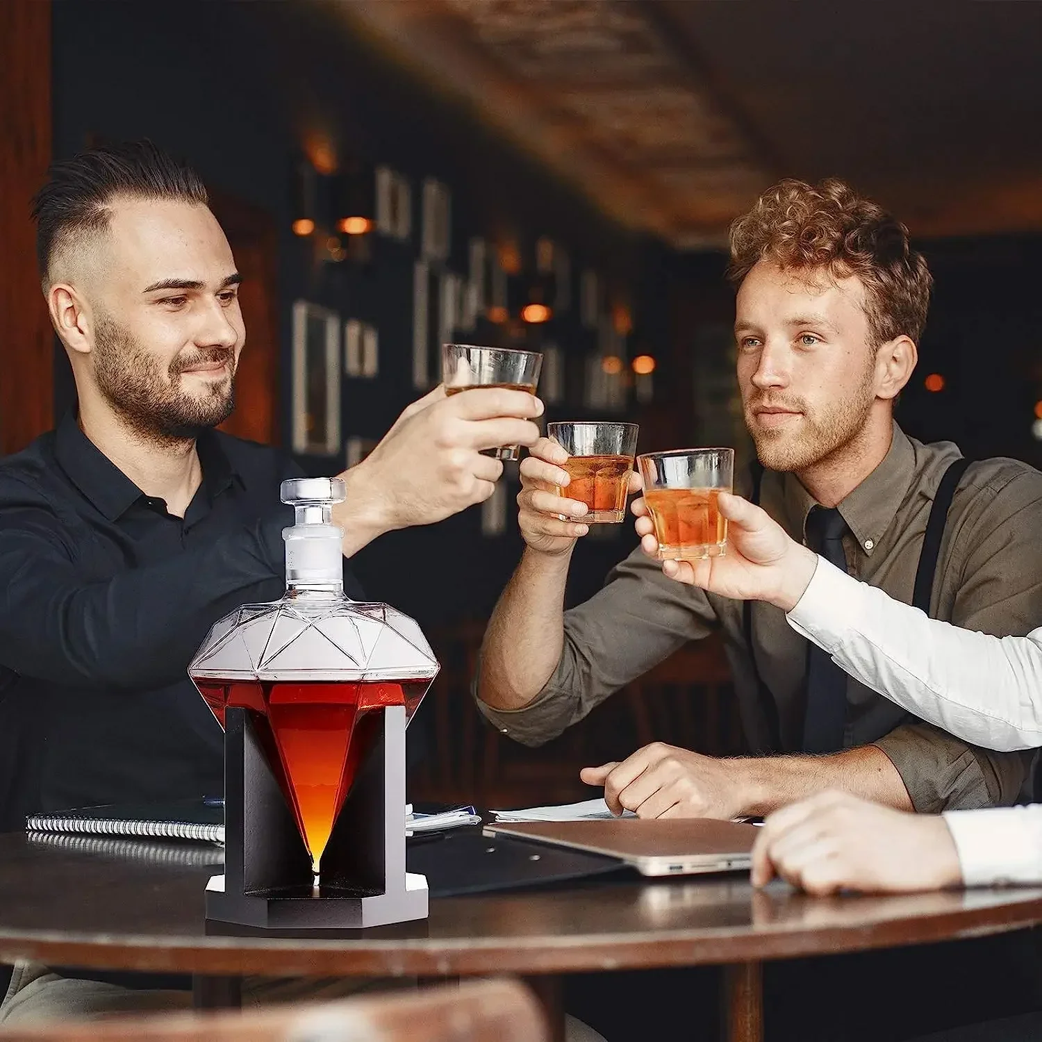 1000Ml Whisky Karaf Glas Diamant Wijnfles Met Houten Houder Luchtdichte Stop Geschikt Voor Alle Soorten Alcohol Cadeau