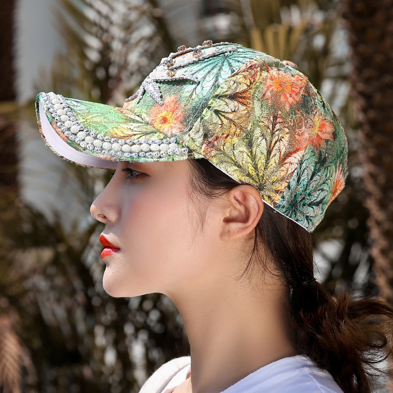 Sombrero de sol para mujer y niña, gorra de béisbol con diamantes de imitación y perlas, colorida, Snapback, Cool Star