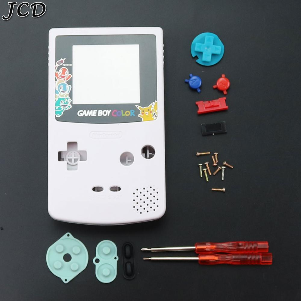 JCD For GBC Limited Edition Shell Replacement For Gameboy Color GBC game console full housing With Rubber Pads Screwdrivers: White Pikachu