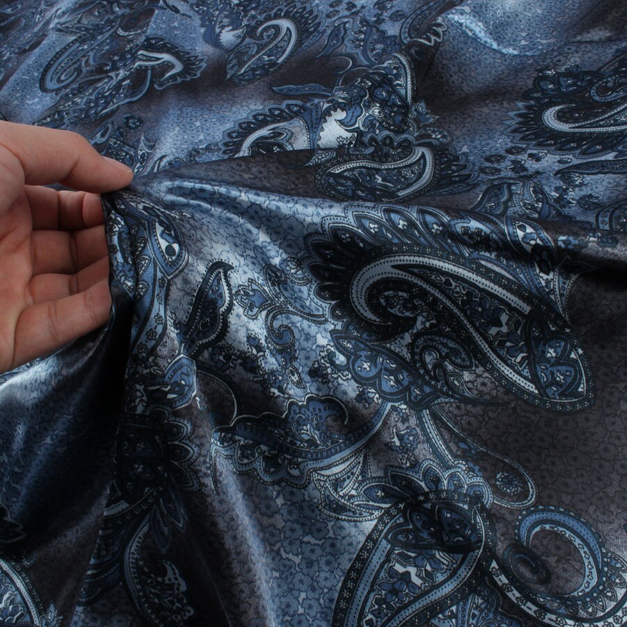 Vintage Polyester Charmeuse Material Paisley Floral Print Satin Fabric For Scarfs Dresses Sold By Yard