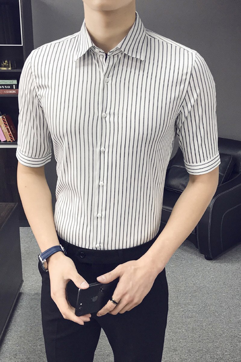 Brittiläinen kesä miesten raidalliset paidat puolihihainen paita miesten slim fit bisnes juhlavaatteet pusero miesten vaatteet 3xl