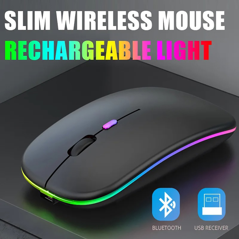 Wireless Mouse 2.4Ghz Rechargeable Bluetooth Mouse LED Backlit USB Gaming Mouse 1600DPI Mice for Compter PC Laptop Tablet