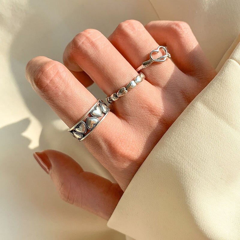 Evimi 925 Sterling Zilveren Ringen Voor Vrouwen Trendy Elegante Vintage Creatieve Holle Liefde Hart Partij Sieraden Minnaar