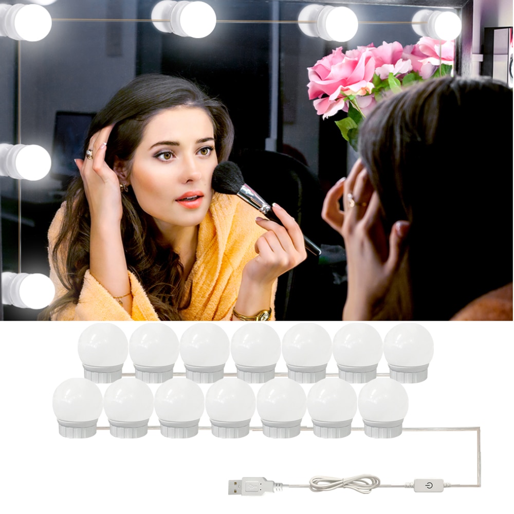 Kit d'éclairage pour coiffeuse avec 5v ampoules led pour miroir de maquillage hollywood, lampe murale à intensité variable en continu 10 6 14