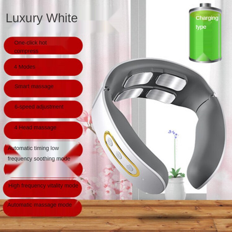 Smart Rechargeable Relaxation Shoulder Physiotherapy Instrument Neck Guarding Device Cervical Spine Massage Instrument: white