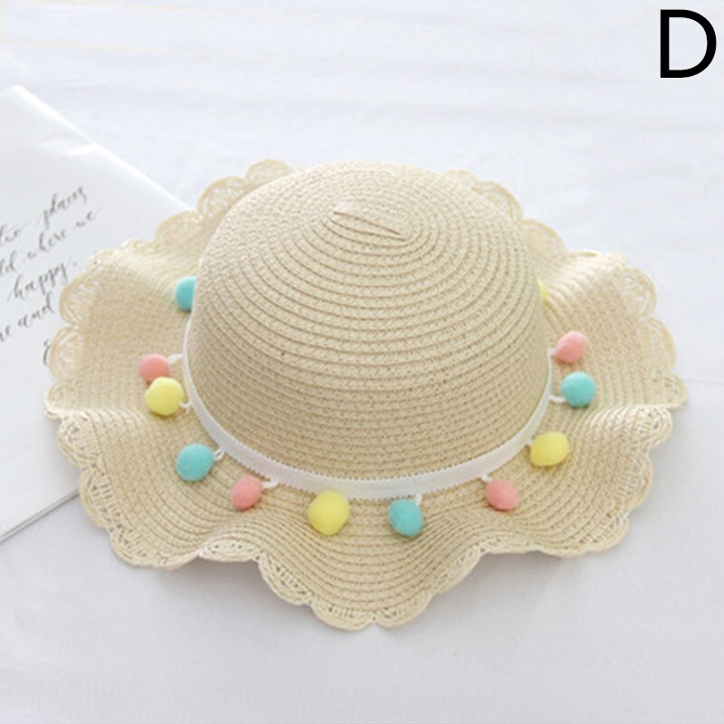 Gorro para el sol niña niños sombrero de paja protector solar de verano linda princesa niñas hecho a mano playa sombreros mujer pescador Cap: D