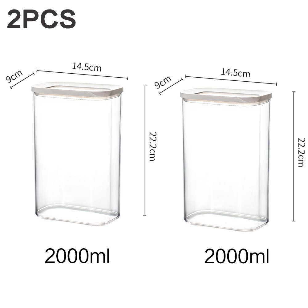 Contenedor de almacenamiento de cocina, refrigerador de cocina, caja de fideos, cereales, fruta seca, tanque de almacenamiento de aperitivos, tanque sellado transparente: 2 pcs 2000ml