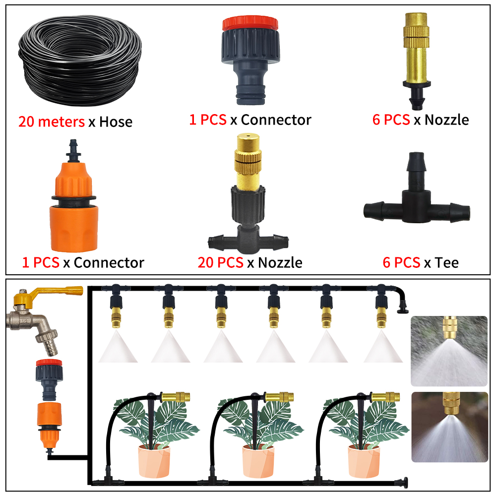 5M-30M Garden Brass Misting Cooling System Irrigation Watering 1/4'' Atomizer Nozzles 4/7mm Hose for Outdoor Greenhouse Pot: Burgundy