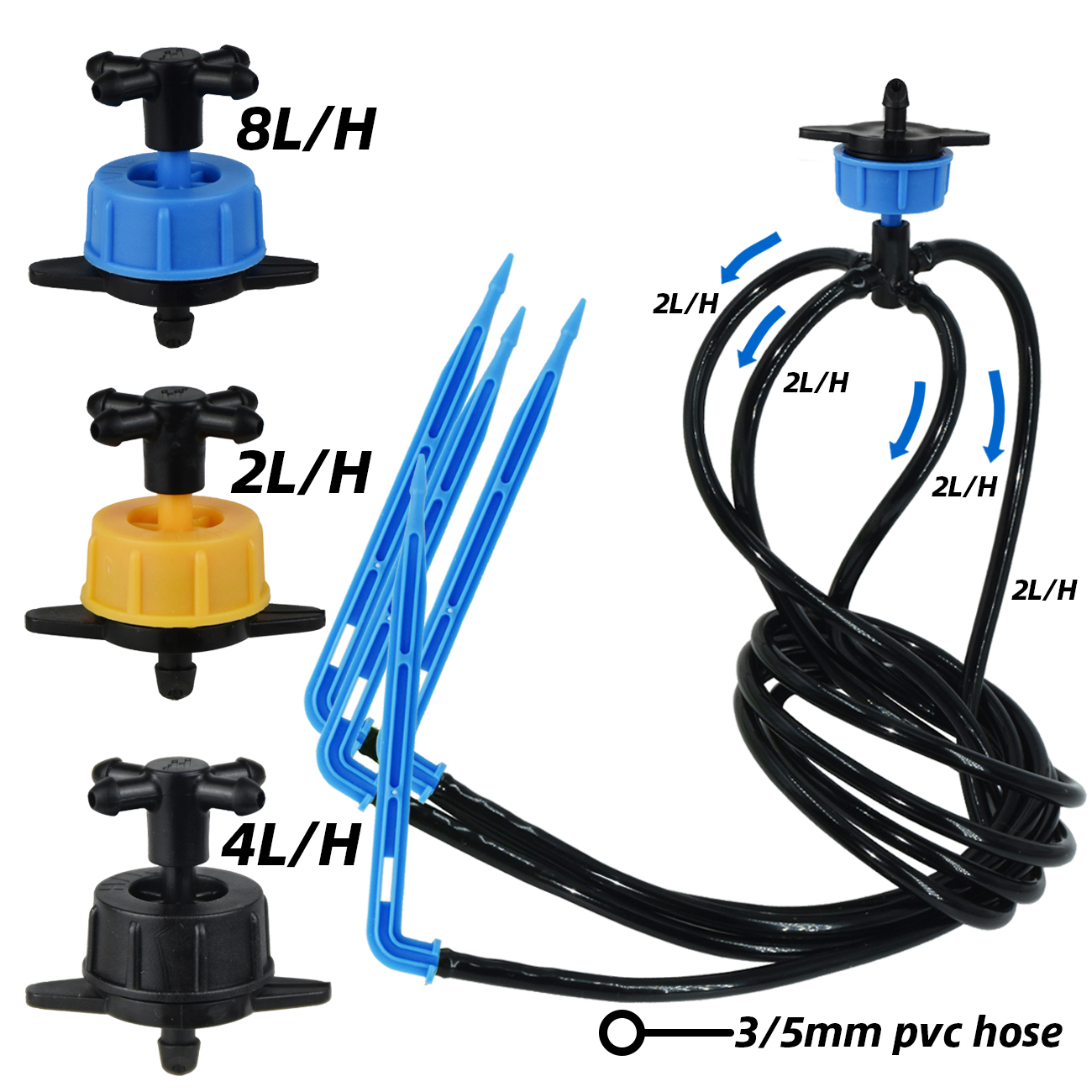 KESLA 10-100M 4Way 2Way 8L Drip Irrigation Kit Transmitter 3/5mm Hose Watering System Dripper Sprinkler Pot Planting Greenhouse