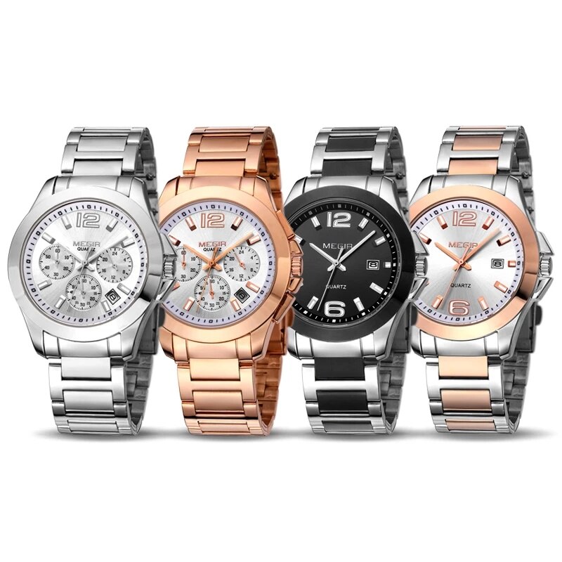 Megir Mannen Business Waterdichte Horloges Drie Ogen Chronograaf Eenvoudige Retro Mode Trend Stalen Band Quartz Horloge 5006