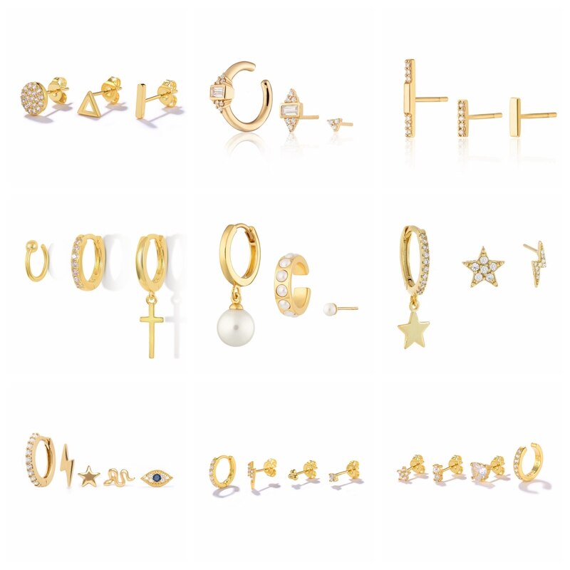 Inmaker 2/3/4/5 Stuks/set Kleine Stud Oorbellen Koreaanse Ins Liefde Hart Lightning Star Eye Snake zirkoon Oorbel Voor Vrouwen Jewerly