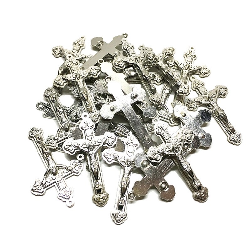 Rozenkrans Ketting Cross Accessoire Metalen Pruimenbloesem Hoofd Gesneden Ambachten Voor Handgemaakte Diy Religieuze Sieraden Hanger Levert