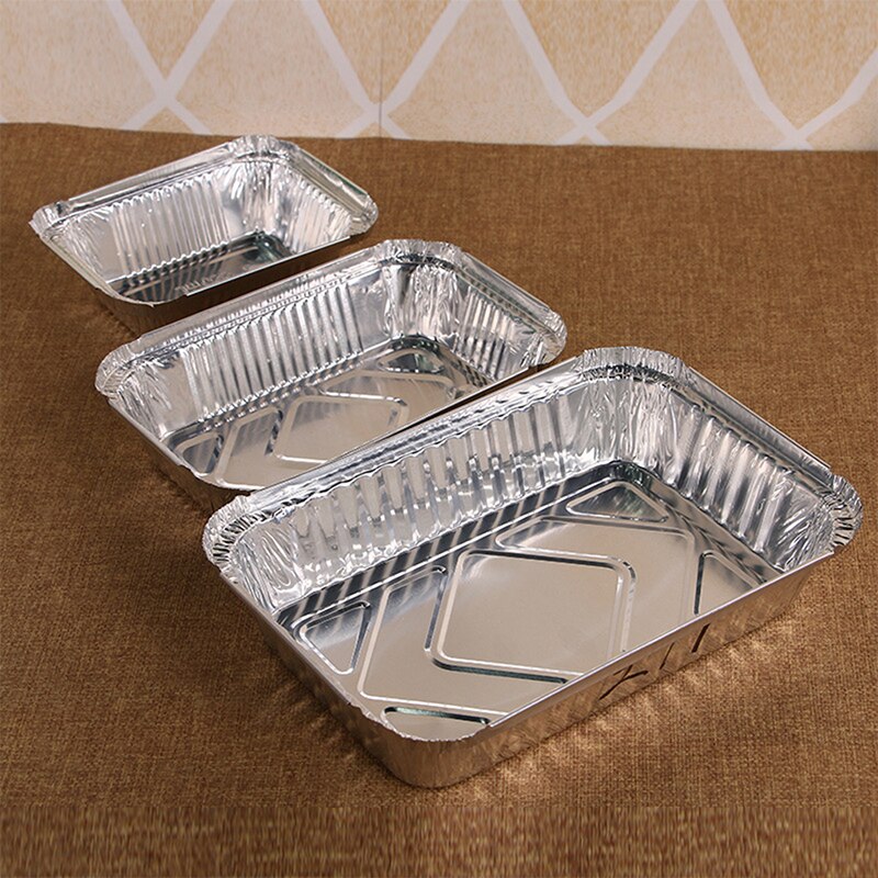 10 Stks/set Wegwerp Bbq Aluminiumfolie Pannen Take-Out Voedsel Containers Rechthoek Lunchbox Grill Vangen Lade Keuken Benodigdheden