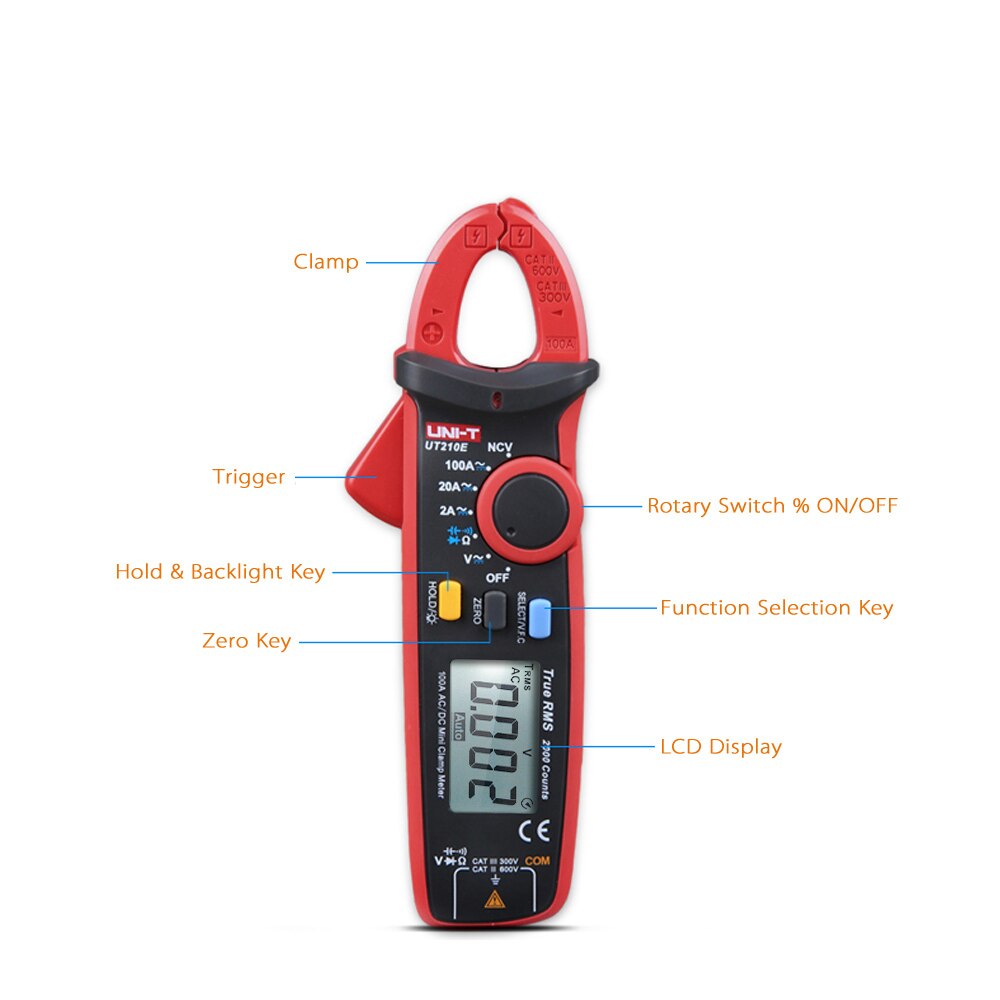 Mini Digital Meter Handheld Clamp Meter Tester Multimeter Backlight LCD True RMS Voltmeter Ammeter Ohmmeter