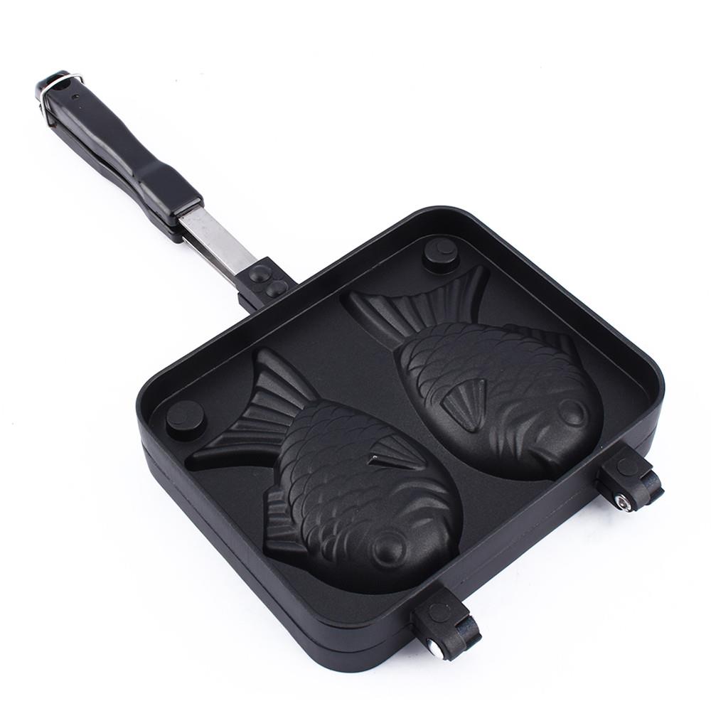 Japanse Vis-Vormige Cake Bakvormen Ijs Vis Kegel Taiyaki Wafel Grill Pan Gas Gebruik Non-stick 2 mallen Plaat Bakken Tool