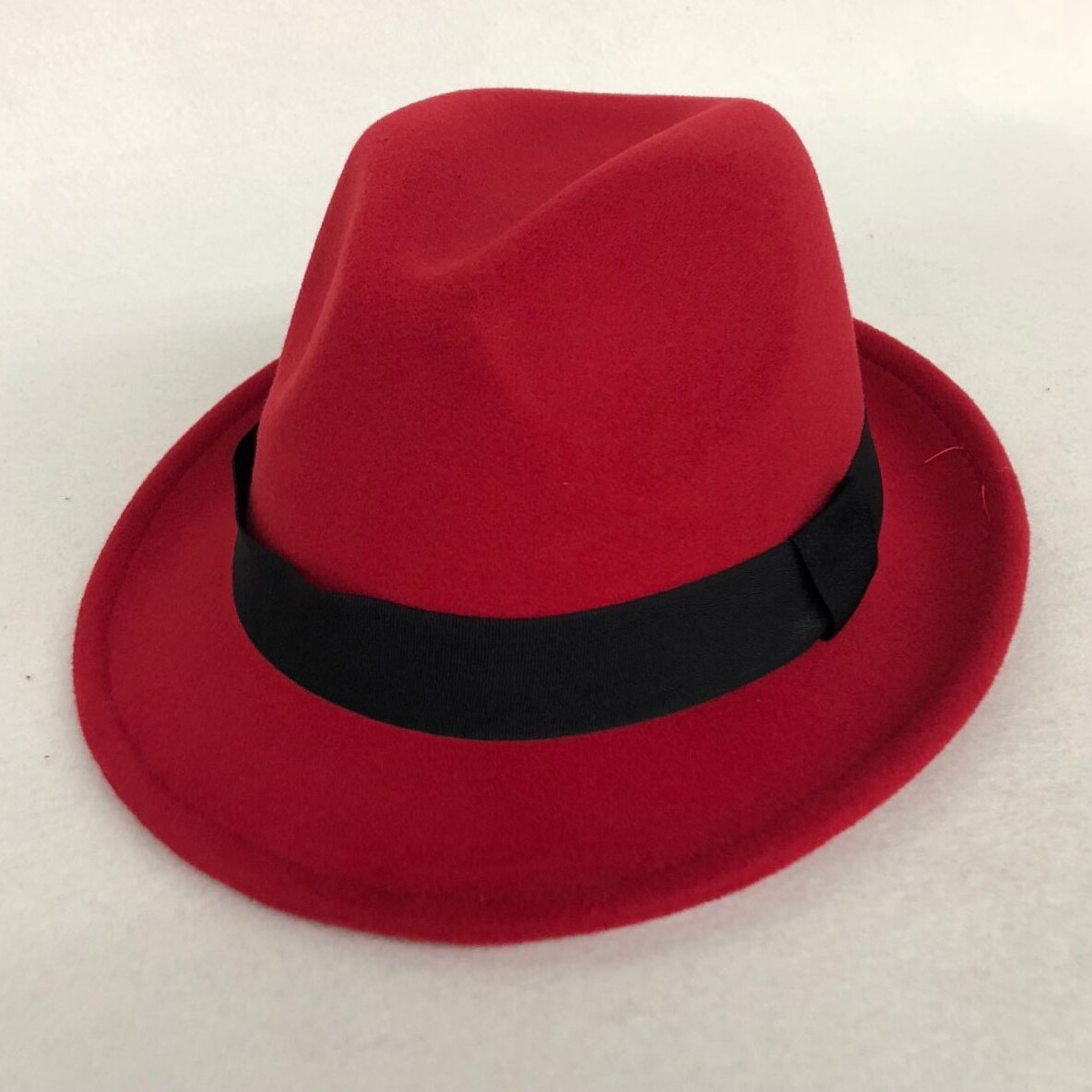 Wool Women Men Fedora Hat For Winter Autumn Lady Gangster Trilby Felt Homburg Church Jazz Hat 55-58CM: Red