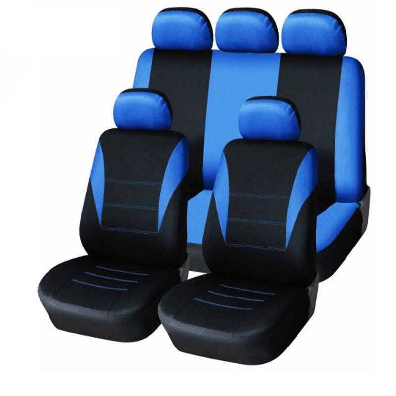 Ensemble universel d'housses de siège de voiture, pour la plupart des voitures, protection pour siège de voiture, avec des détails de piste: 5 seats blue black