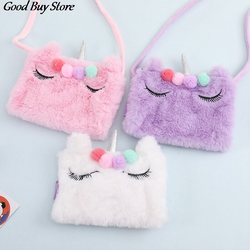 Pluche eenhoorn crossbody tas winter cartoon mini handtas meisjes vrouwen student schoudertas telefoonhoesje zachte bont schattige portemonnee tassen