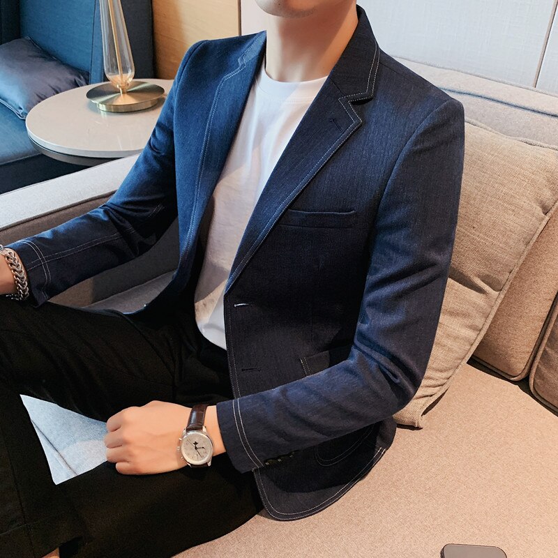 Traje de estilo coreano para hombre, chaqueta ajustada, vestido de , chaqueta de traje de Color blanco sólido, ropa de de , 2022
