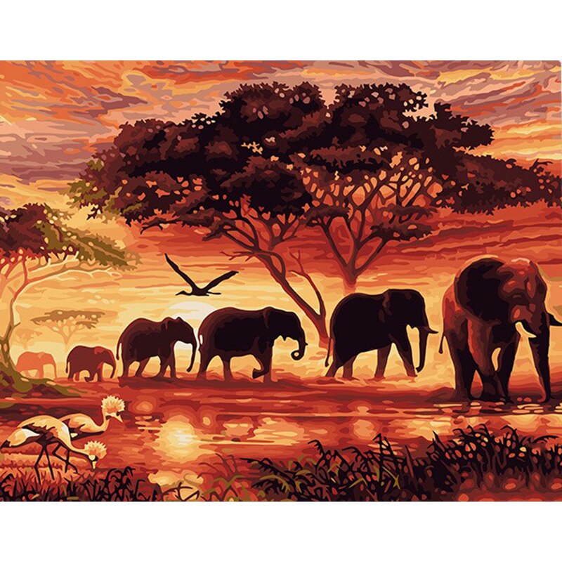 GATYZTORY DIY Painting By Numbers Elephants Animals Oil Painting HandPainted Drawing On Canvas Acrylic Painting Home Decor: 50x65cm diy frame