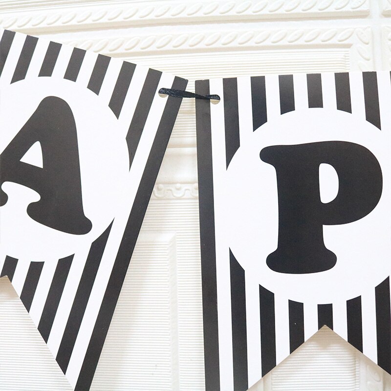 Happy birthday swallowtail flags black and white stripes birthday party background decoration flags