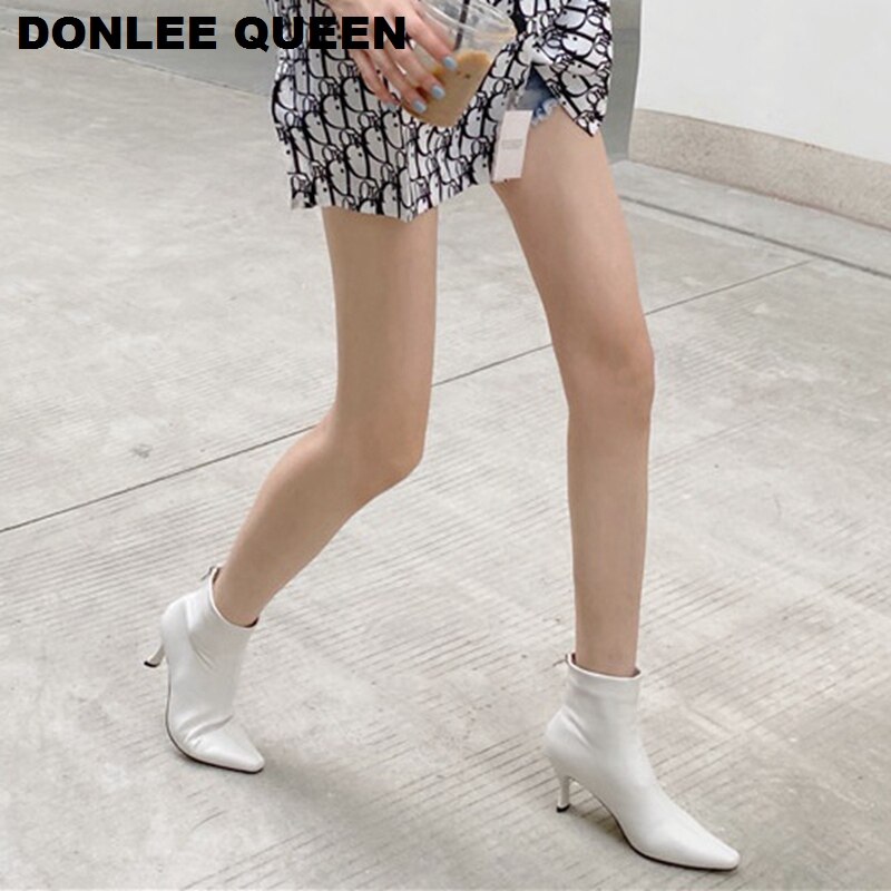 Spiss tå tynne hæler støvler kvinner chelsea vår høst ankelstøvletter støvletter kvinnelig elastisitet damesko