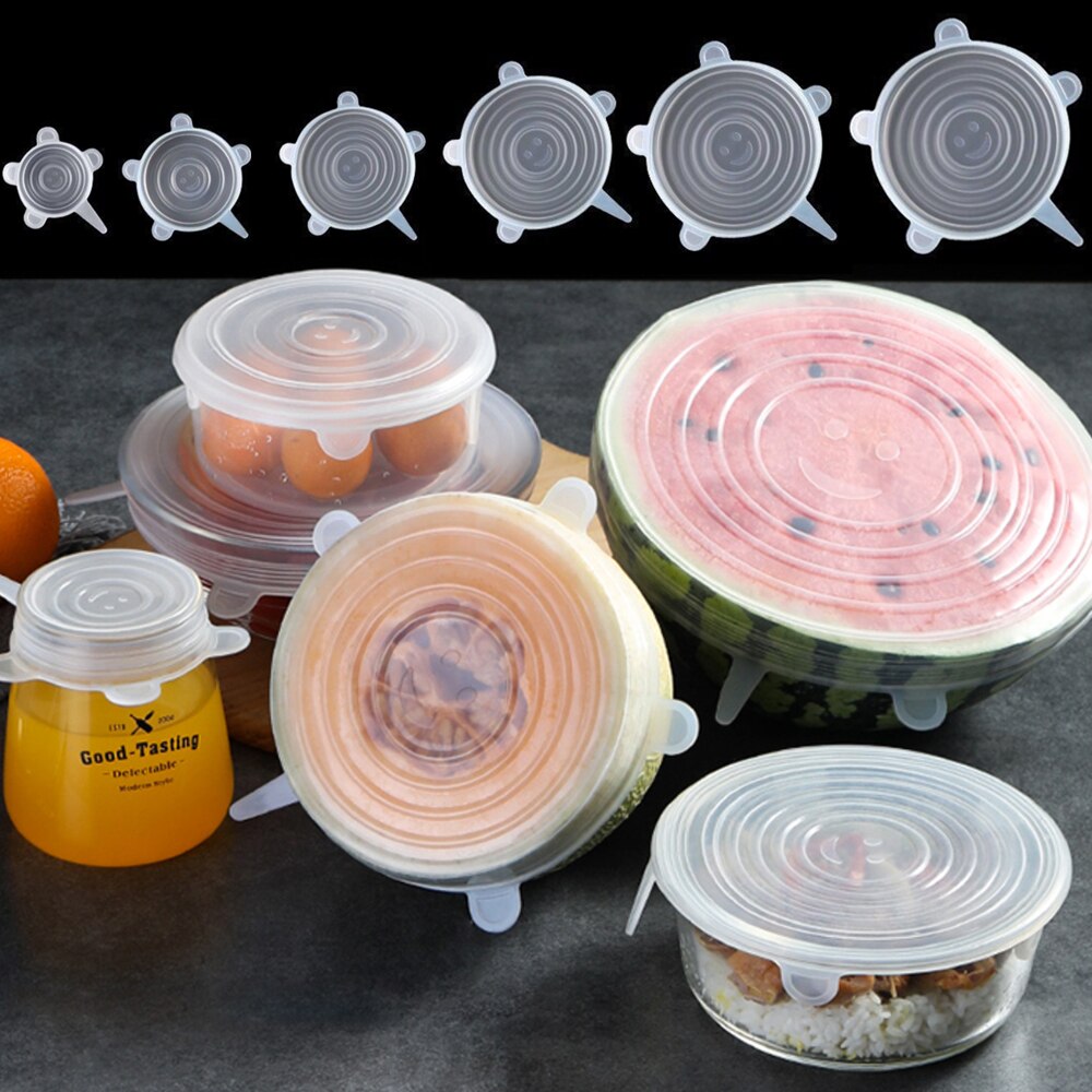 Tapas para cocina elásticas de silicona, accesorios universales para envolver comida, cuenco, olla, tapa, Cubierta para verdura de frutas, utensilios de cocina, 6 uds.
