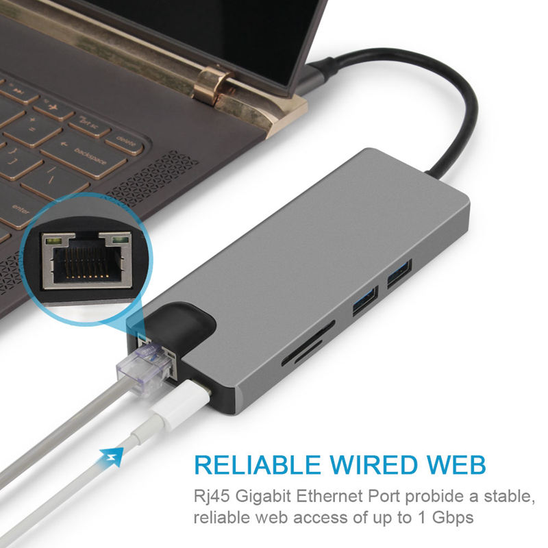 9 In 1 Type C Naar 2 Usb Sd Tf Card Lan Vga Hdmi Usbc 3.5 Mm Aux Jack Adapter hub Verlengen Pd Charge Dock 1000 Mbps Rj45 Otg Displa