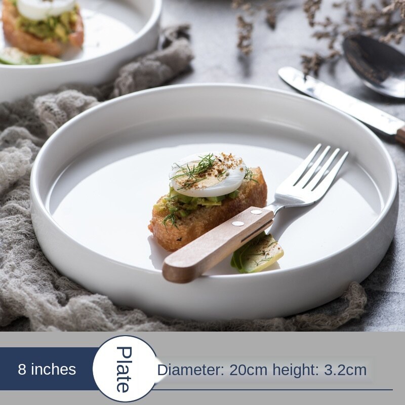 8inches European-style white ceramic tableware, western dishes, breakfast dishes, baking cake dishes ceramic dishes: 20cm