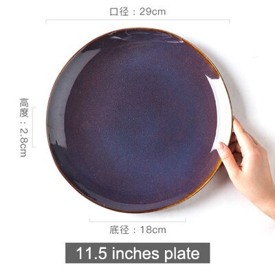Household bowl and plate combination set simple retro ceramic tableware noodle salad bowl Steak cake dessert plates: 11.5 inches plate
