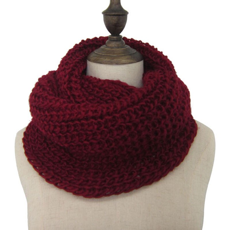 Wool crochet Knit infinity loop scarf for women solid chunky winter burgundy circle scarves for chirsitmas: wine red