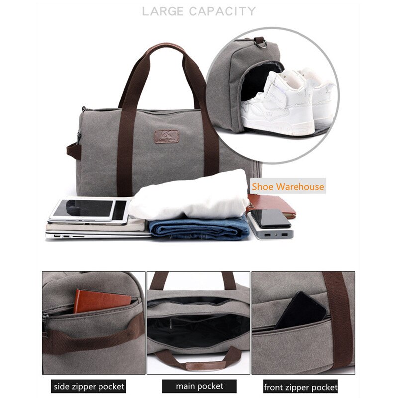 Canvas Travel Bags Hand Luggage Organizer Large Duffle Bag Weekender Gym Handbag Independent Shoe Bags for Traveling Men