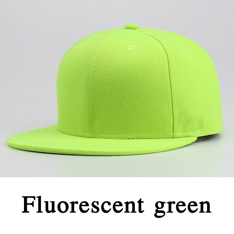 Casquette de Baseball pour hommes et femmes, casquette de sport, couleur unie, vert néon, Snapback, Hip-Hop, stock Local: green