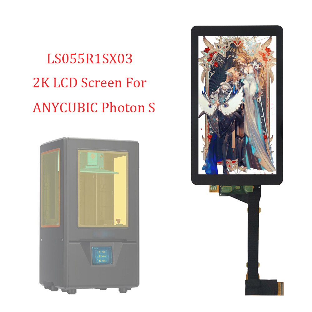 For ANYCUBIC Photon S LCD 3D Printer LCD Screen With Glass 5.5 inch LS055R1SX03 2K Light Curing Display Screen No Backlight