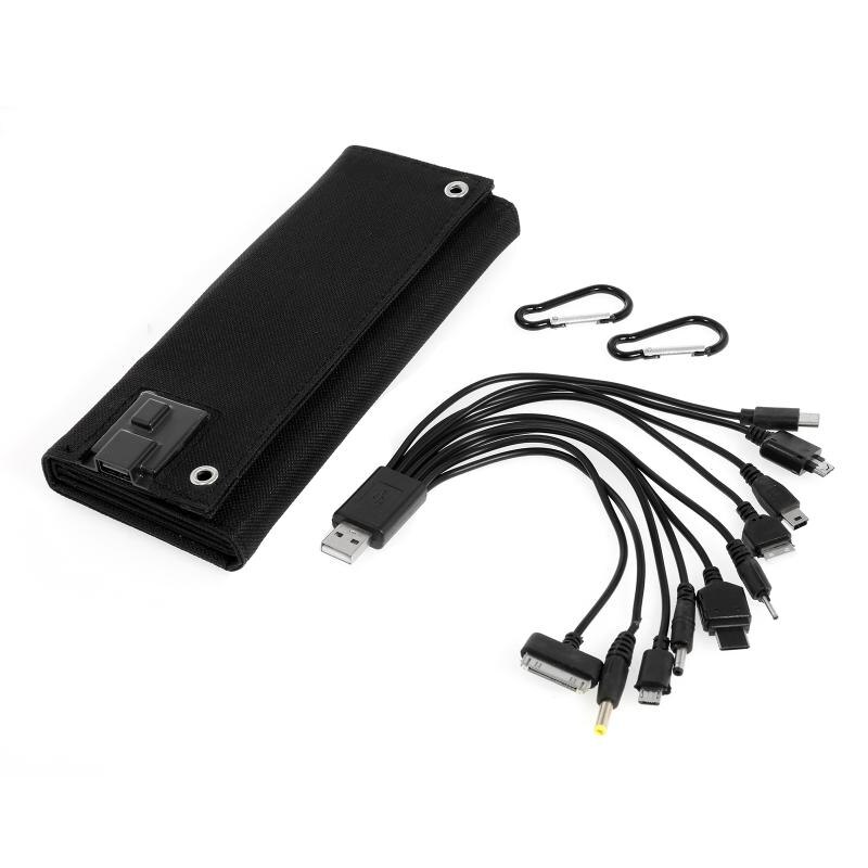 Sun power 50W 5V Foldable Solar Panel Solar Cells Folding Pack 10 in1 USB Cable Portable Solar Battery Charger for Phone Camping: black