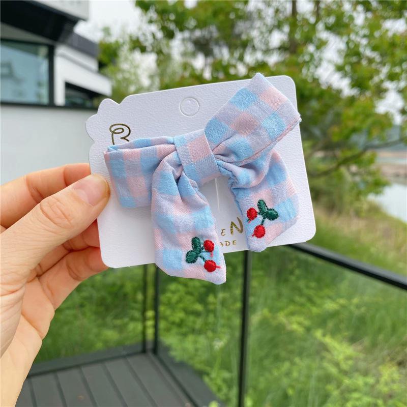 Poco cereza bordado Hairhpin para niñas Plaid impresión Pasador para pelo de lazo para los niños del bebé del pelo de Clip para el cabello accesorios herramientas: 5