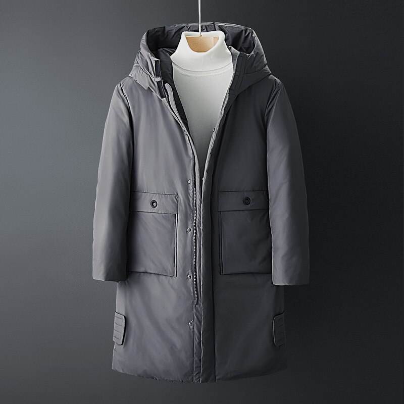 Chaifenko brand vinter varm dunjakke mænd casual business lang tyk hætte vindjakke mænd solide parkaer mænd 3xl: Grå / 3xl 88-95kg