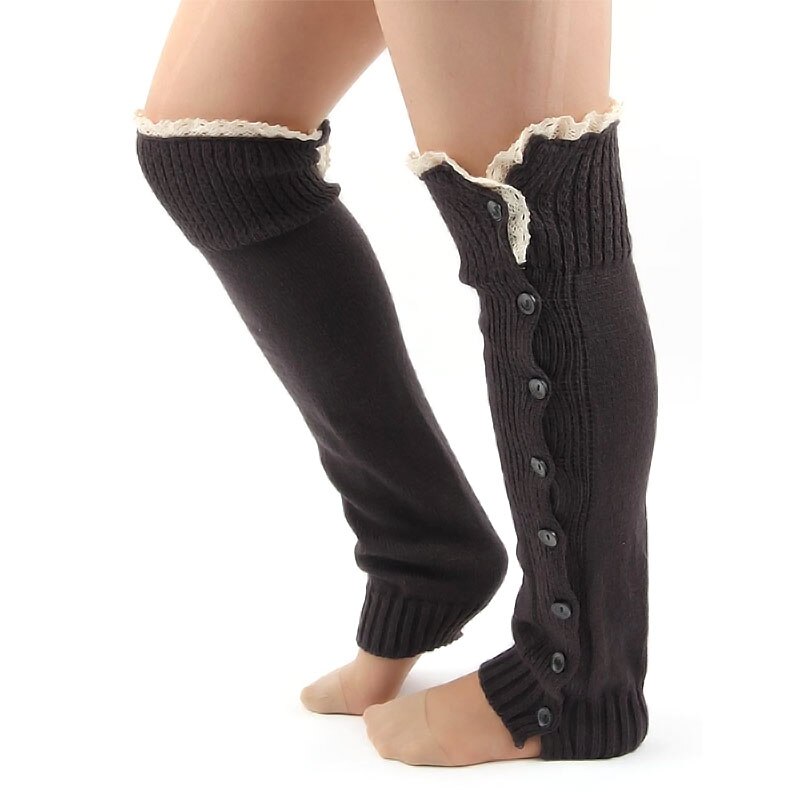 Mallas cálidas con botón de encaje para mujer, calentador de pies, cubiertas de botas, medias cálidas de punto para Otoño e Invierno