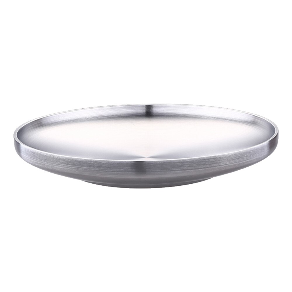 Korean Style Dinner Plates Double-Walled Insulated Dining Plate Serving Dish Round Plate Cake Tray Steak Tray Kitchen Plate: 21cm