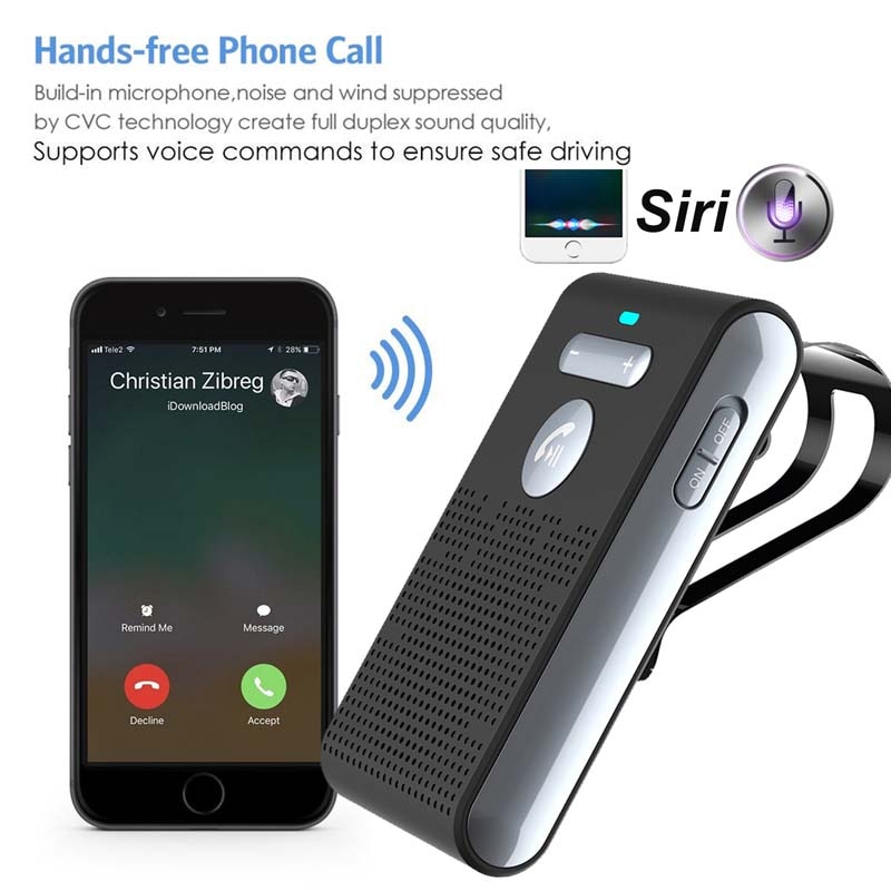 JINSERTA Bluetooth Handsfree Siri Car Kit Wireless Auto Speakerphone Sun Visor Speaker for Car Phone Hands Free Adapter In-Car