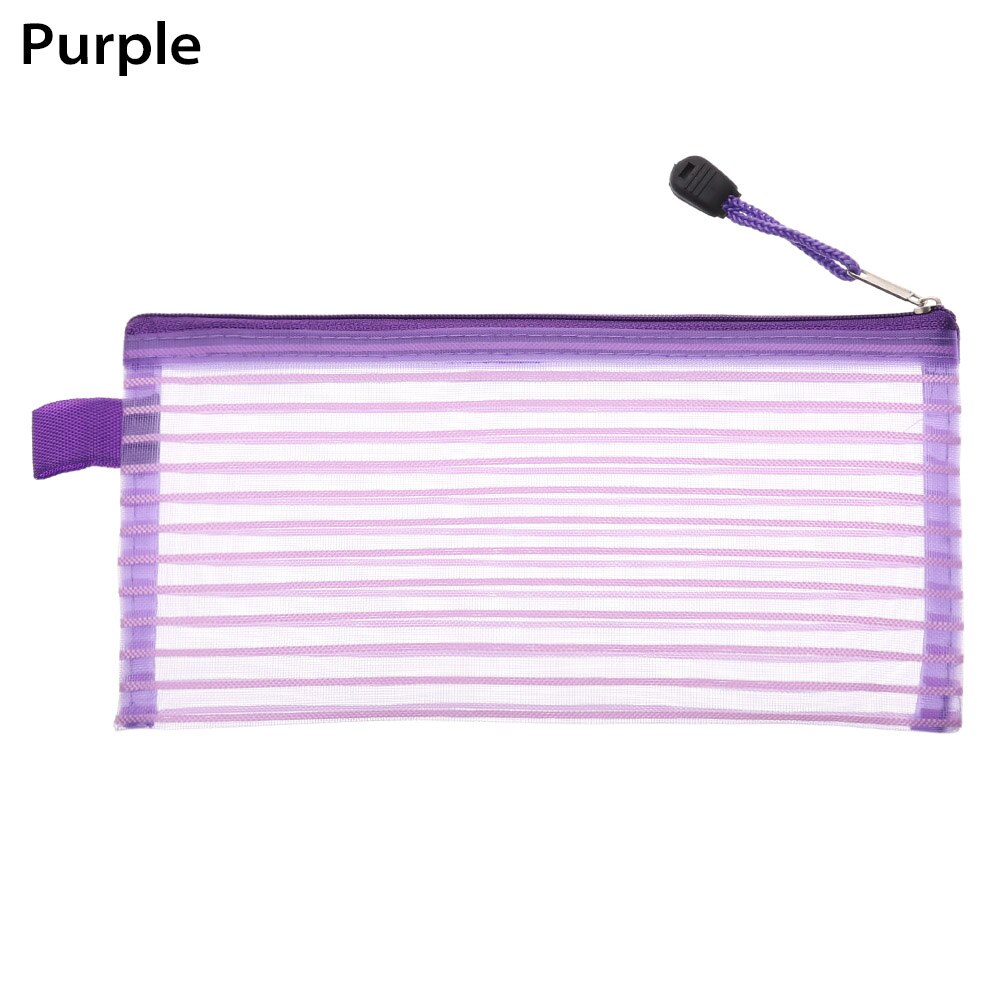 Trasparente Della Maglia sacchetto di Nylon Del Sacchetto Delle Donne Del Sacchetto Della Chiusura Lampo di Cancelleria Semplice Trucco Cosmetico di Immagazzinaggio Del Sacchetto Portatile di Viaggio Make up Organizer: purple