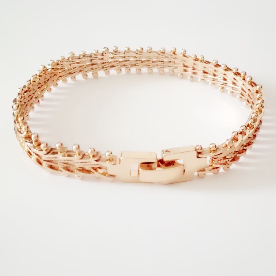 Luxury Bracelet Rose Gold Color Jewelry Hand Link Bracelet Bangle 19CM Long Gold Color Wide Women Cuff Bracelets