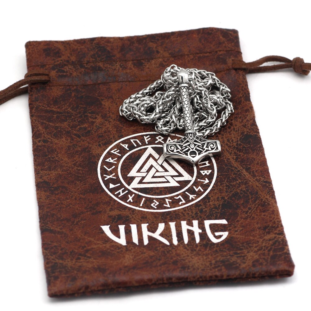 Collar vikingo nórdico para hombre, colgante de acero inoxidable, martillo de Thor, Mjolnir, dragón, amuleto vikingo escandinavo