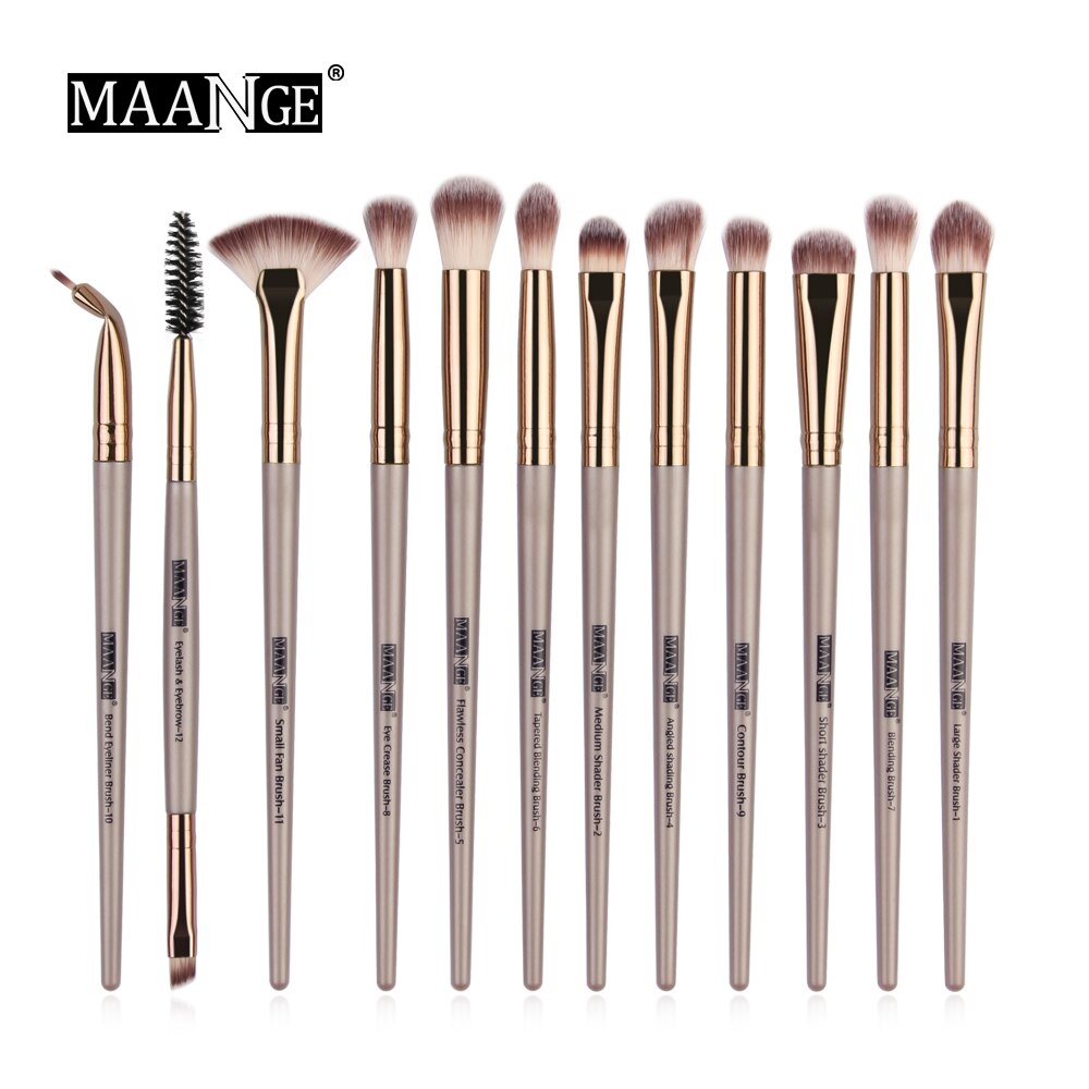 12 Stks/partij Make-Up Kwasten Set Oogschaduw Borstels Blending Eyeliner Wimper Wenkbrauw Borstels Voor Make-Up Brochas Maquillaje: Champagne