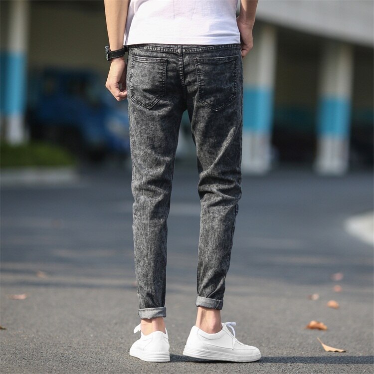 Jean moulant homme jean Denim gris nouvelle hommes pantalon crayon jean Slim hommes jean Long maigre hommes jean déchiré