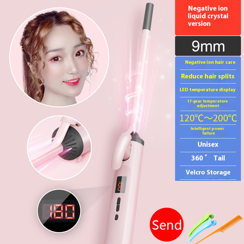 Ulllocktång för män och kvinnor, ultrafin locktång för kort hår, liten mini 9mm , fluffig ulllocktång, elektrisk permanent: Röd / Eu