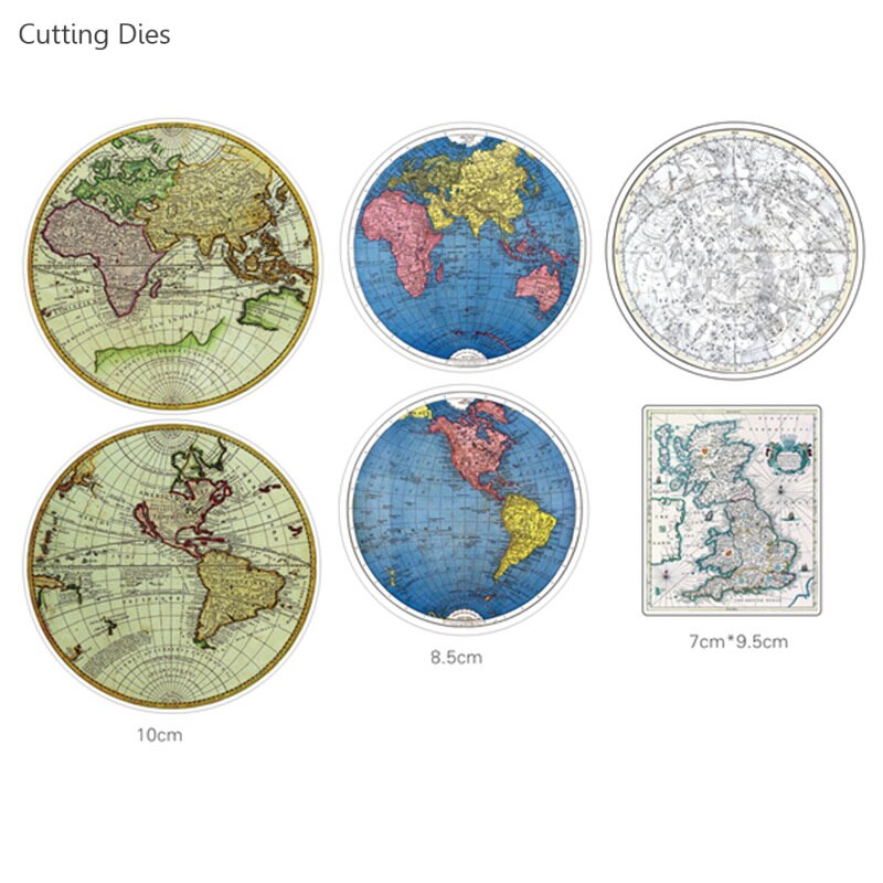 Retro Earth Map Printed Vellum Self-adhesive Paper Stickers For Scrapbooking DIY Card Making Handmade Crafts